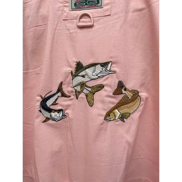 Hook and Tackle Mens Long Sleeve Button Up Fish Embroidered Vented Shirts Pink L - Picture 3 of 14
